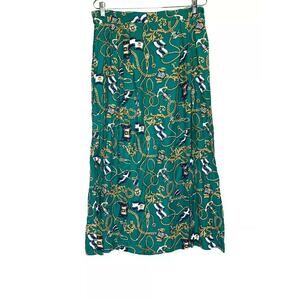 vintage Portraits by Northern Isles a line skirt size 12 green gold chain print
